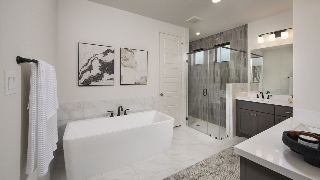 Furnished interior in a model home at Homestead 55' in Schertz (Image 17).