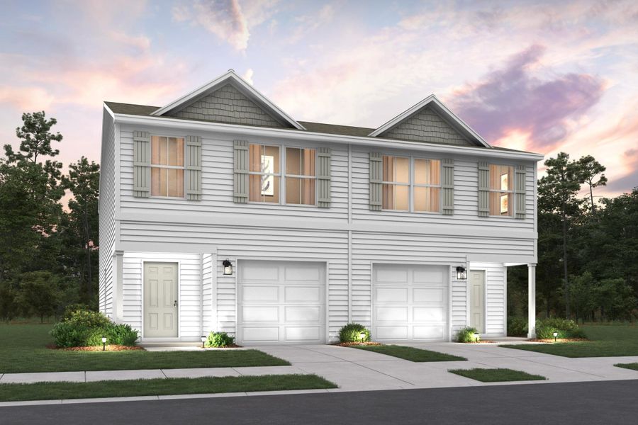 A house with garages and trees. A house with garages and trees.