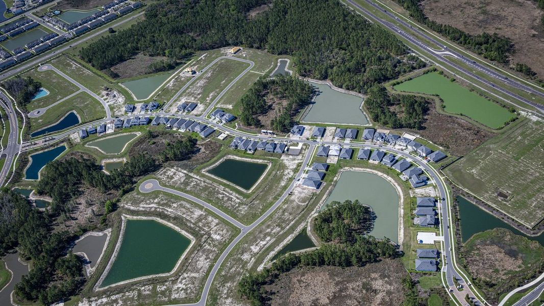 Aerial view of the Tamarack at Two Rivers community in Zephyrhills, FL, showing layout and nearby surroundings (Image 14).