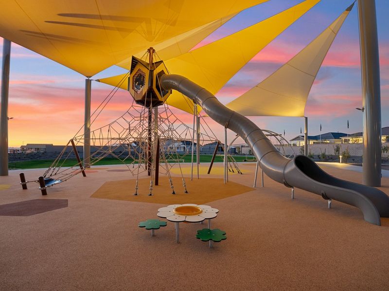 A large yellow and white tent. A large yellow and white tent.