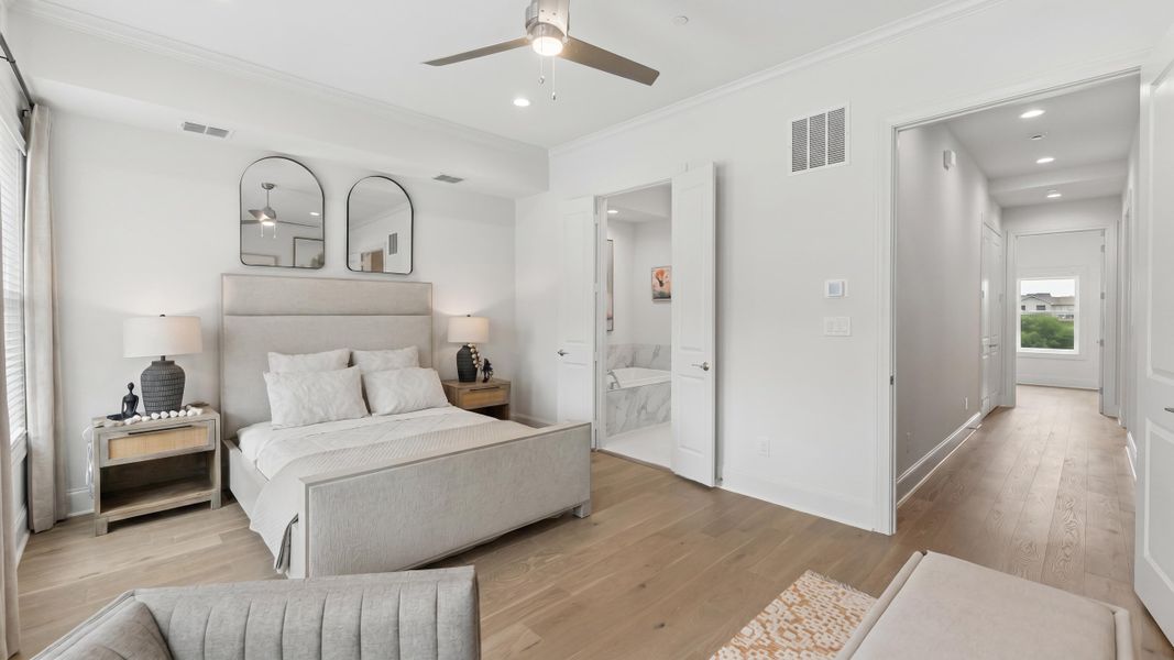 Furnished interior in a model home at The Brownstones at East Quarter in Dallas (Image 6). Furnished interior in a model home at The Brownstones at East Quarter in Dallas (Image 6).