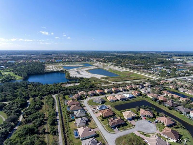 Aerial view of the Bent Pine Preserve community in Vero Beach, FL, showing layout and nearby surroundings (Image 48).