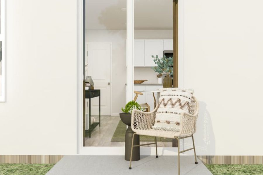 A white chair in a room.