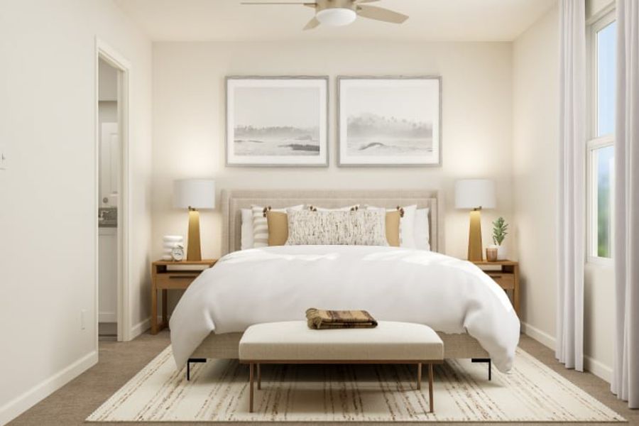 A bedroom with a bed and lamps. A bedroom with a bed and lamps.