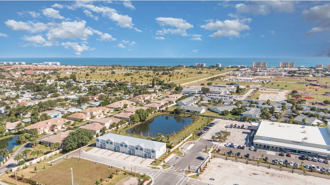 Aerial view of the Tortuga Cay community in Satellite Beach, FL, showing layout and nearby surroundings (Image 9). Aerial view of the Tortuga Cay community in Satellite Beach, FL, showing layout and nearby surroundings (Image 9).