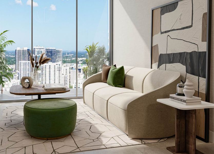 Furnished interior in a model home at Edge House in Miami (Image 7).