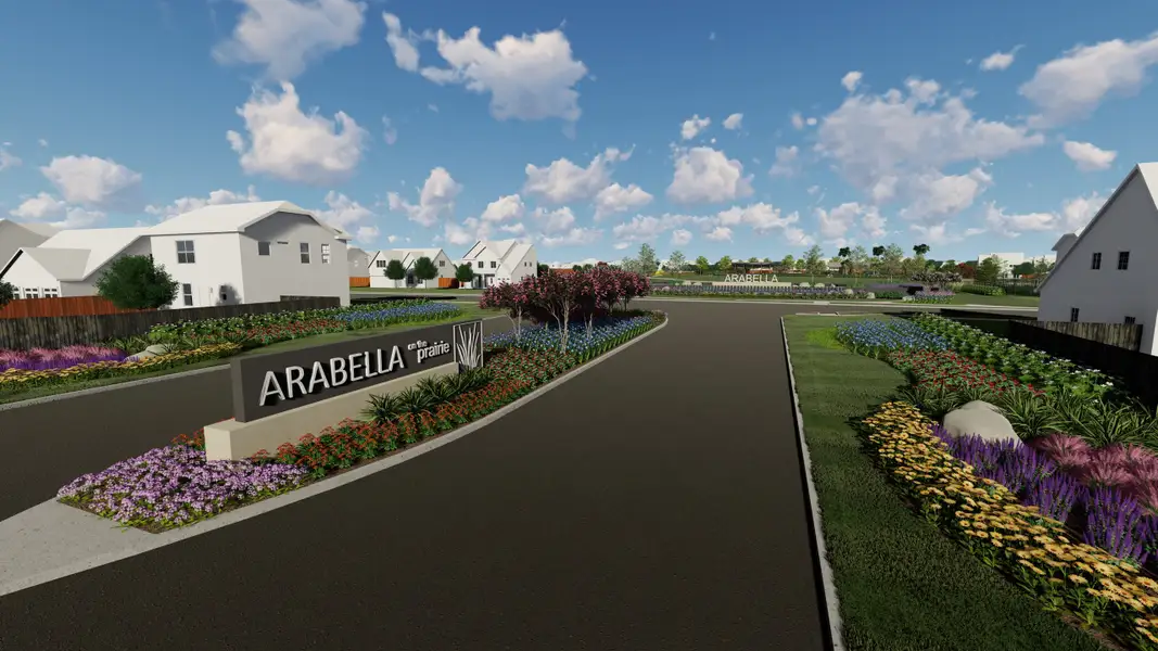 Entrance to the Arabella on the Prairie: Heritage Collection community in Richmond, TX, featuring signage and landscaping (Image 2).