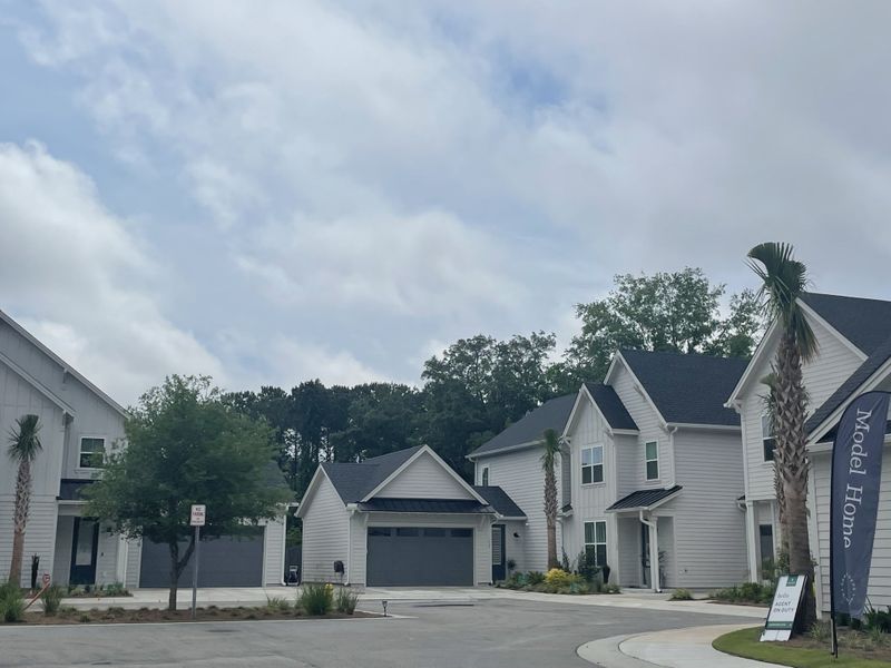 Charming homes with gray siding and palm trees in Hayes Park by New Leaf Builders, Johns Island, SC. Charming homes with gray siding and palm trees in Hayes Park by New Leaf Builders, Johns Island, SC.