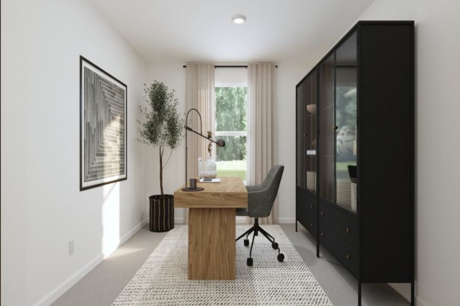 A room with a desk and a chair.