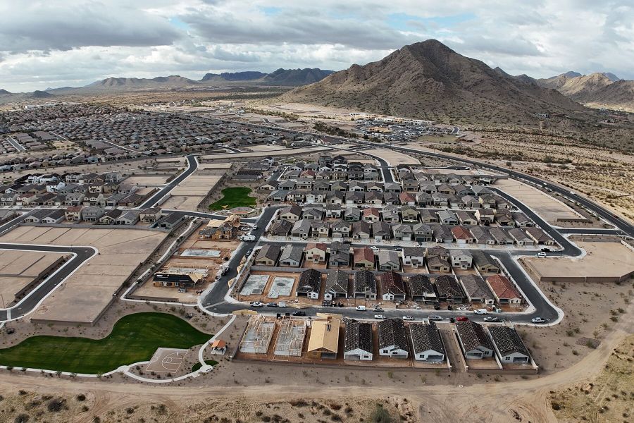 Aerial view of the Pinnacle at San Tan Heights community in San Tan Valley, AZ, showing layout and nearby surroundings (Image 16).