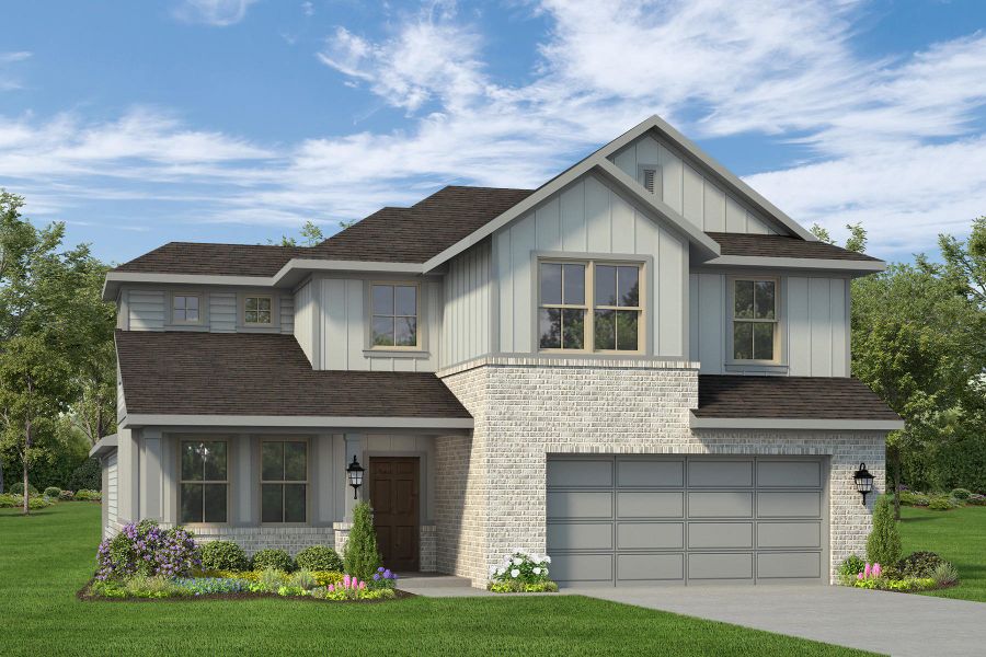 Front exterior of a home in the Aldeana - Paintbrush Collection community, located in Bonney, TX (Image 14). Front exterior of a home in the Aldeana - Paintbrush Collection community, located in Bonney, TX (Image 14).