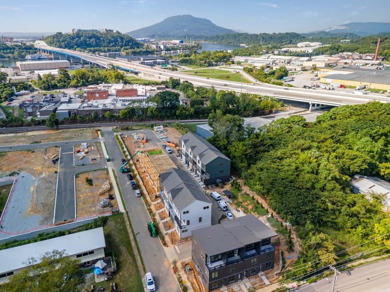 Aerial view of the BelleWether community in Chattanooga, TN, showing layout and nearby surroundings (Image 10). Aerial view of the BelleWether community in Chattanooga, TN, showing layout and nearby surroundings (Image 10).