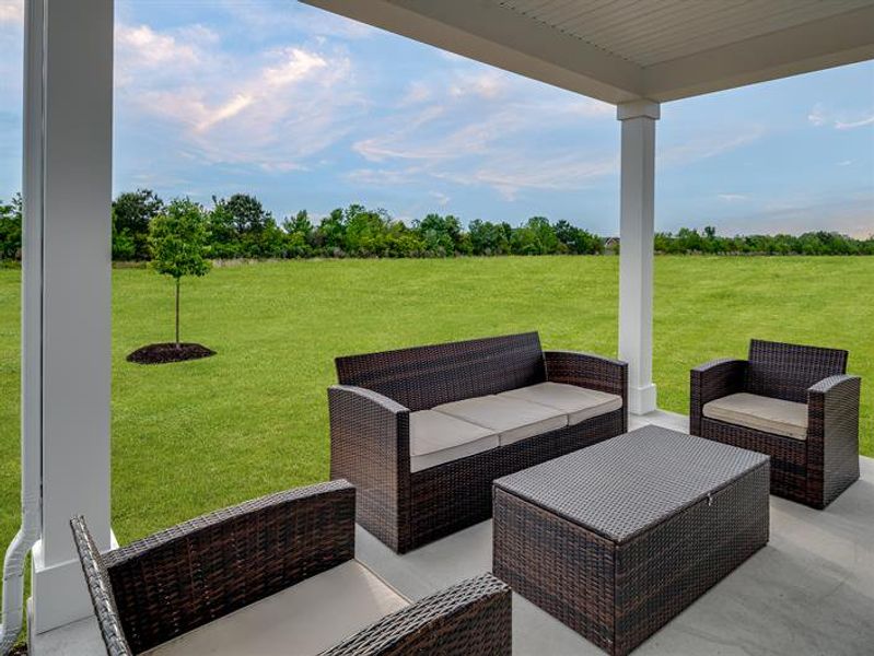 A quiet patio retreat surrounded by open land & peaceful countryside views