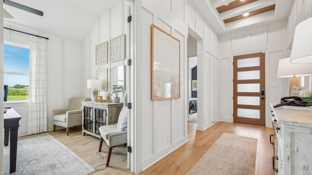 Bright entryway with natural wood accents, modern design, and bright welcoming design Bright entryway with natural wood accents, modern design, and bright welcoming design