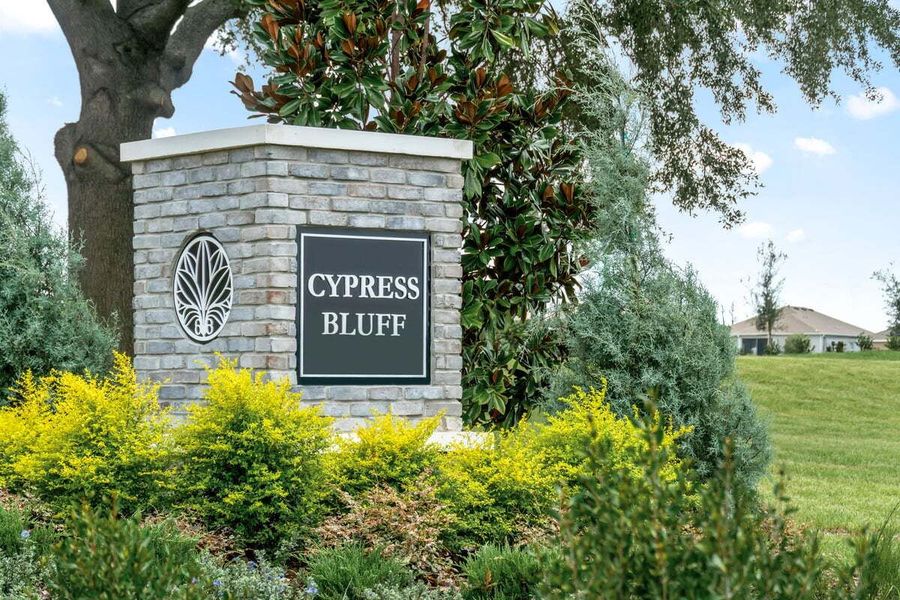 Entrance to the Cypress Bluff community in Groveland, FL, featuring signage and landscaping (Image 1). Entrance to the Cypress Bluff community in Groveland, FL, featuring signage and landscaping (Image 1).