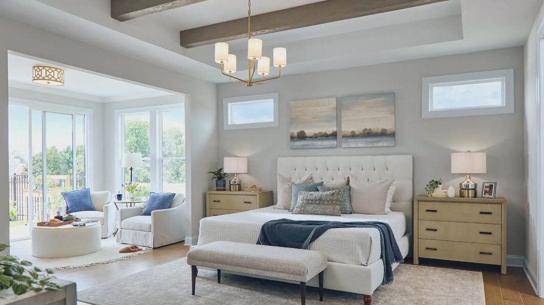 Furnished interior in a model home at The Courtyards on the Greenway in Matthews (Image 13).