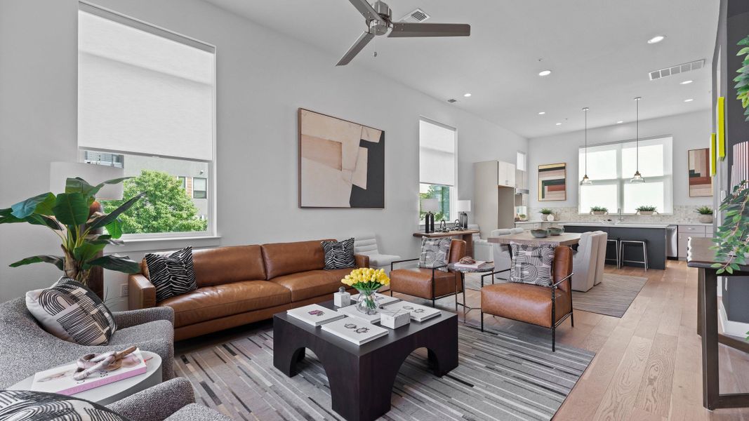 Furnished interior in a model home at MUELLER EIGHT LIVE WORK COLLECTION in Austin (Image 13). Furnished interior in a model home at MUELLER EIGHT LIVE WORK COLLECTION in Austin (Image 13).