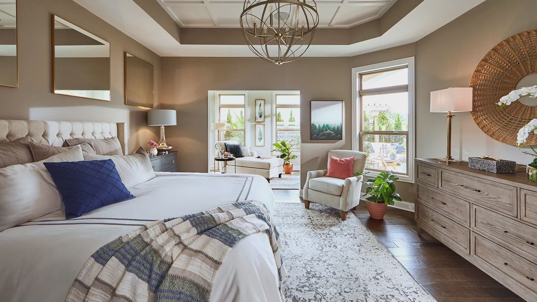 Furnished interior in a model home at The Courtyards on the Greenway in Matthews (Image 11).