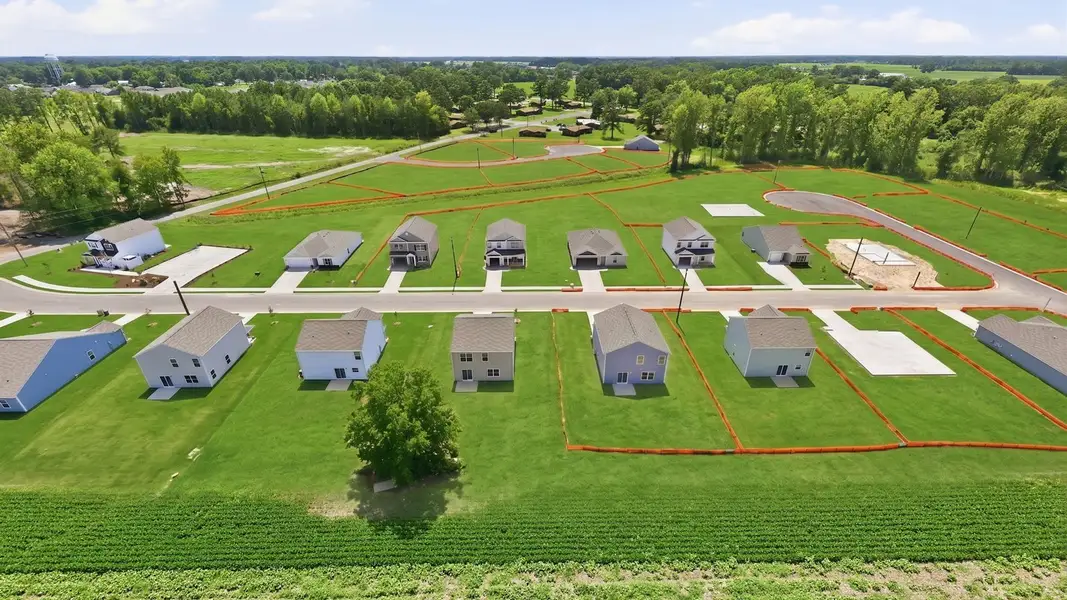 Aerial view of the Hobbs Farm community in Ayden, NC, showing layout and nearby surroundings (Image 6). Aerial view of the Hobbs Farm community in Ayden, NC, showing layout and nearby surroundings (Image 6).