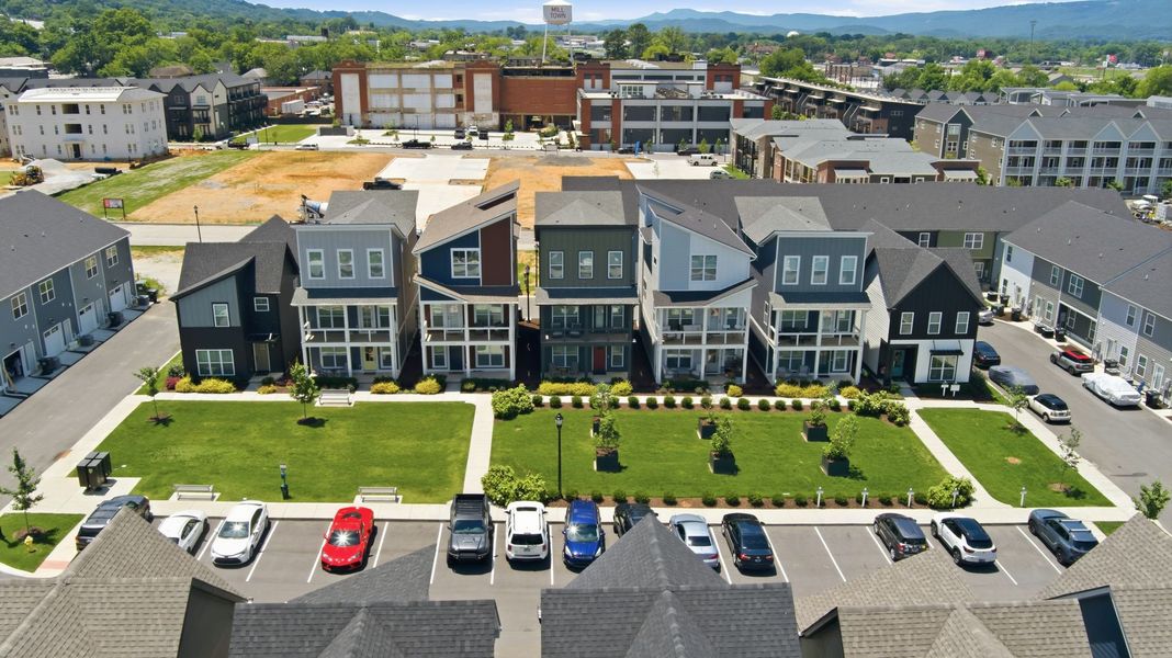 Aerial view of The Parks of Mill Town, a new home community located near downtown Chattanooga, Tennessee.