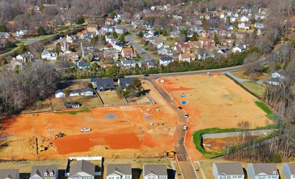 Aerial view of the Byrds Landing Townhomes community in Charlotte, NC, showing layout and nearby surroundings (Image 2).