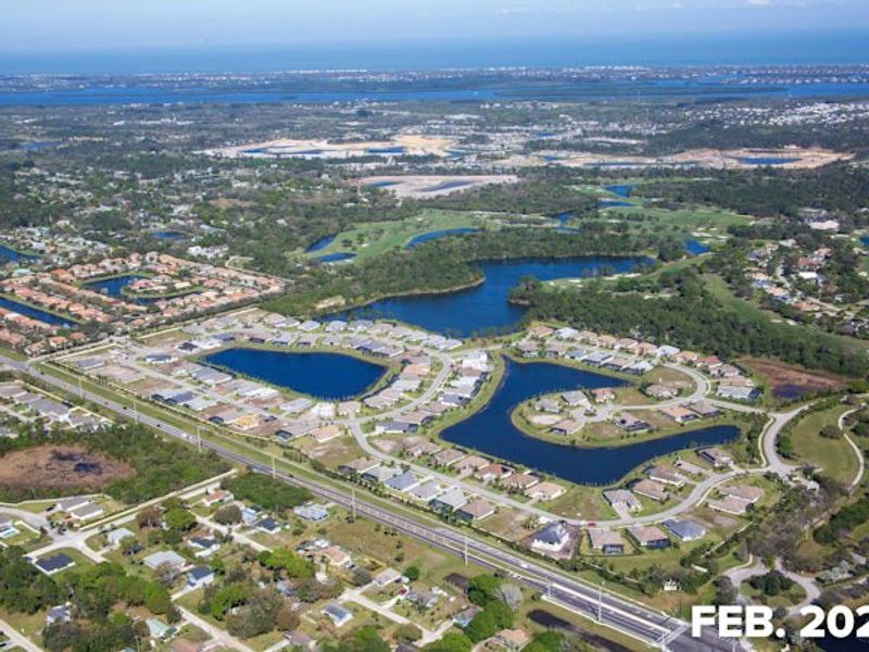 Aerial view of the Bent Pine Preserve community in Vero Beach, FL, showing layout and nearby surroundings (Image 11).