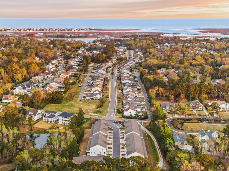 Aerial view of the Anchors Bend Townes community in Wilmington, NC, showing layout and nearby surroundings (Image 15).