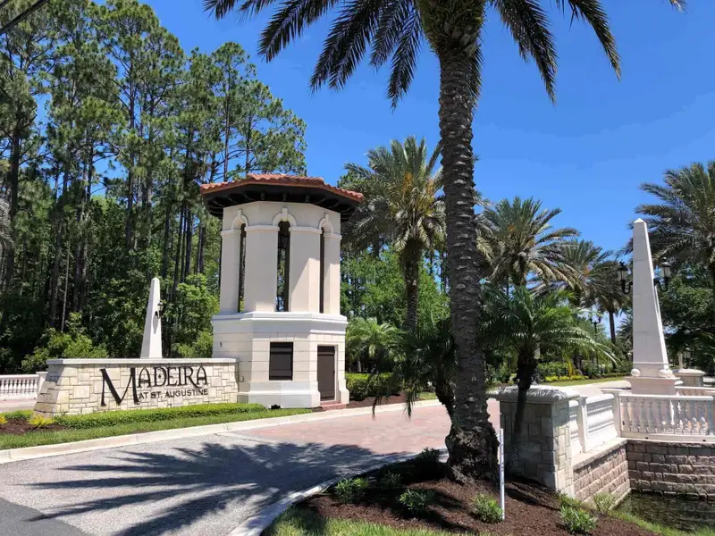 Entrance to the Madeira community in St. Augustine, FL, featuring signage and landscaping (Image 1). Entrance to the Madeira community in St. Augustine, FL, featuring signage and landscaping (Image 1).