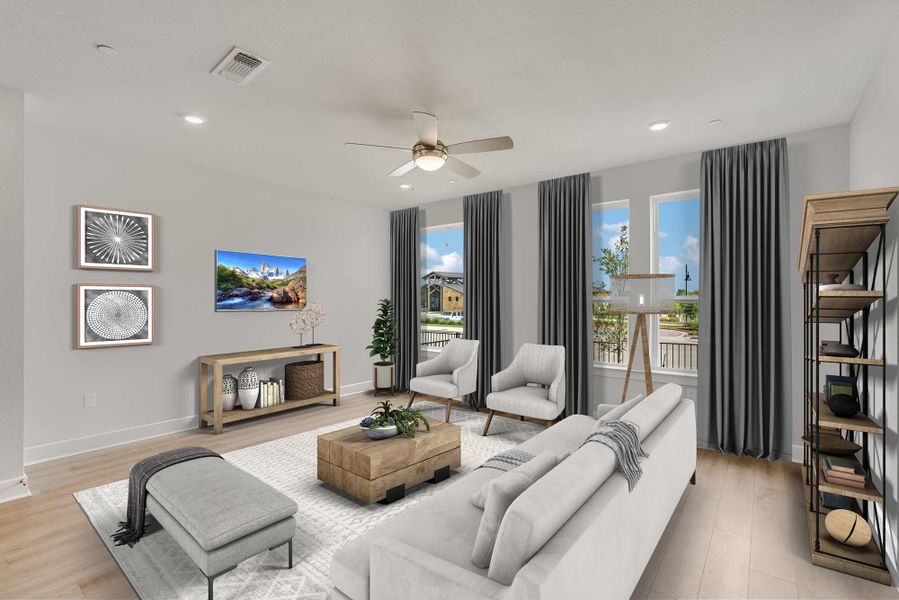 Furnished interior in a model home at Double Creek Crossing Townhomes in Round Rock (Image 22).