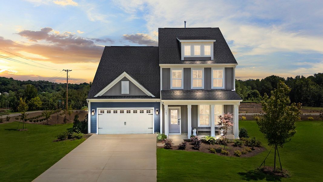 Front exterior of a home in the Farms at Bellingham community, located in Mooresville, NC (Image 1).