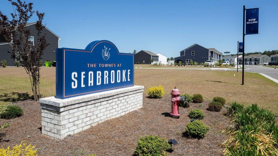 Entrance to the Townes at Seabrooke community in Leland, NC, featuring signage and landscaping (Image 12).