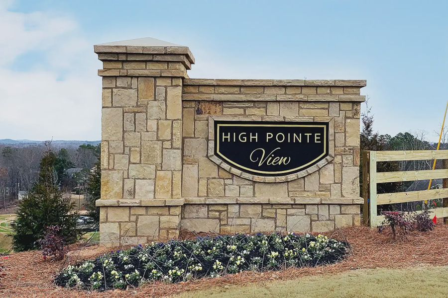 Entrance to the High Pointe View community in Cumming, GA, featuring signage and landscaping (Image 2). Entrance to the High Pointe View community in Cumming, GA, featuring signage and landscaping (Image 2).