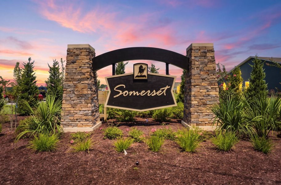 Entrance to the Somerset community in Myrtle Beach, SC, featuring signage and landscaping (Image 2). Entrance to the Somerset community in Myrtle Beach, SC, featuring signage and landscaping (Image 2).
