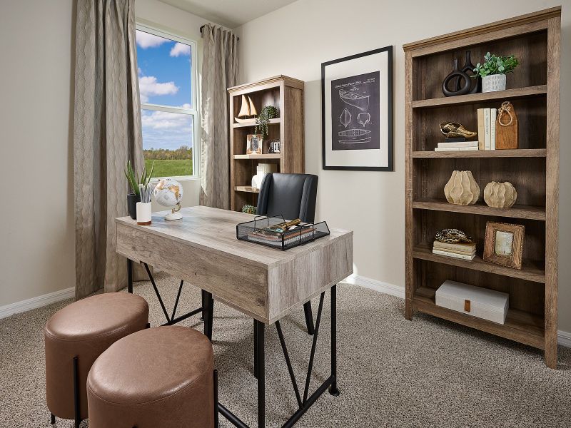 The office in the secondary bedroom of the Foxglove modeled at Magnolia Bay.
