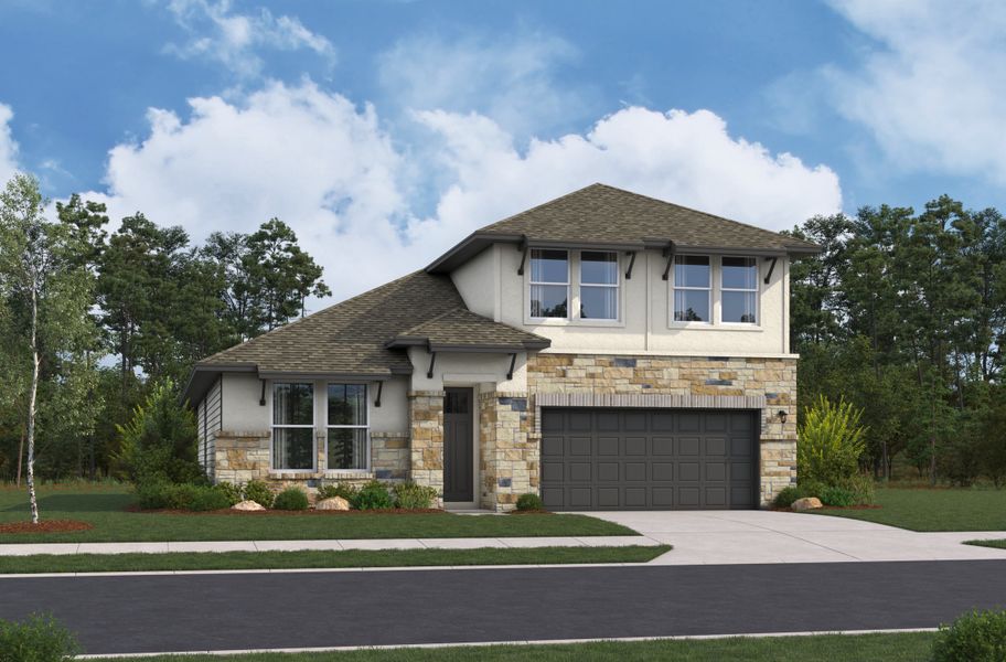 Front exterior of a home in the Saddle Creek Ranch community, located in Cibolo, TX (Image 3).