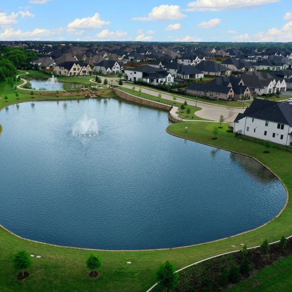 Aerial view of the Mustang Lakes community in McKinney, TX, showing layout and nearby surroundings (Image 5). Aerial view of the Mustang Lakes community in McKinney, TX, showing layout and nearby surroundings (Image 5).