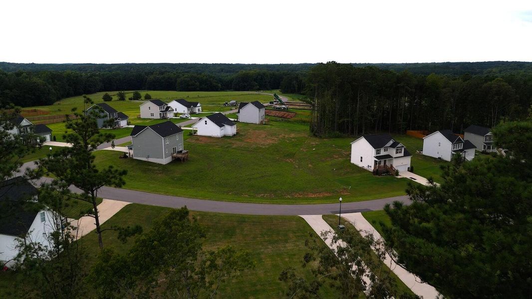 Aerial view of the Riverside community in Zebulon, NC, showing layout and nearby surroundings (Image 16). Aerial view of the Riverside community in Zebulon, NC, showing layout and nearby surroundings (Image 16).