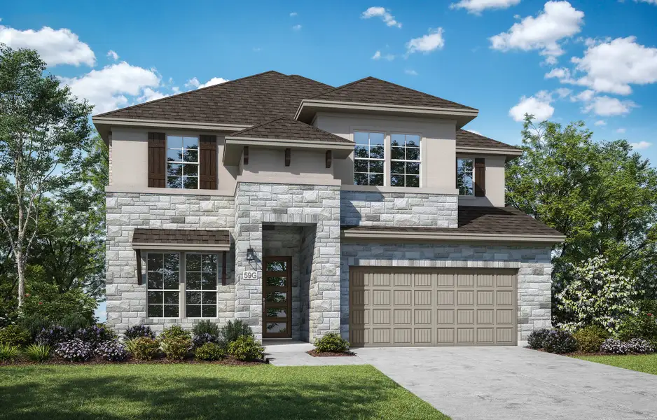 Front exterior of a home in the Lagos Reserve community, located in Manor, TX (Image 8). Front exterior of a home in the Lagos Reserve community, located in Manor, TX (Image 8).