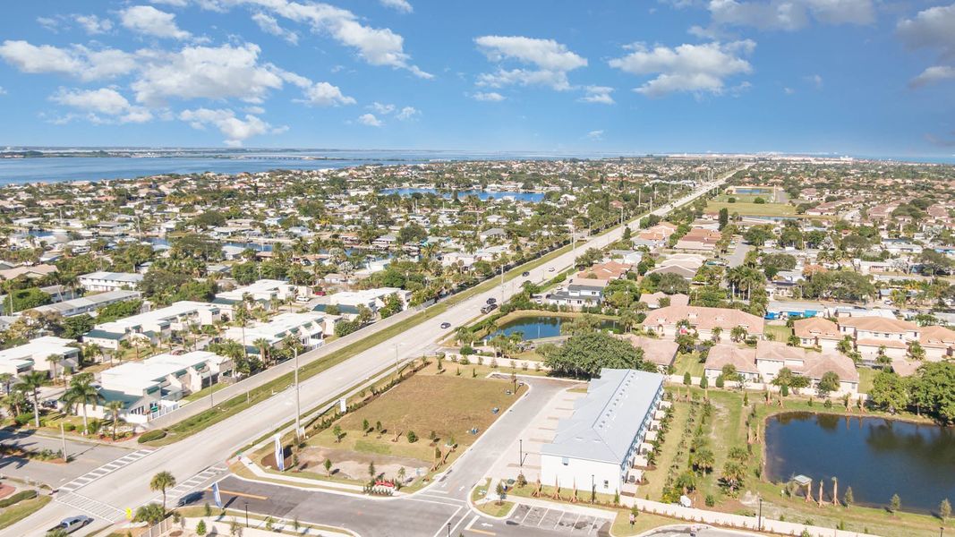Aerial view of the Tortuga Cay community in Satellite Beach, FL, showing layout and nearby surroundings (Image 10). Aerial view of the Tortuga Cay community in Satellite Beach, FL, showing layout and nearby surroundings (Image 10).