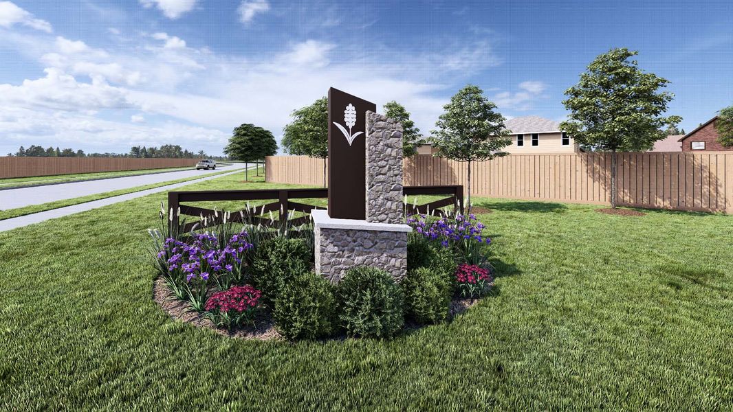 Entrance to the Milo Farms community in Rosenberg, TX, featuring signage and landscaping (Image 11).