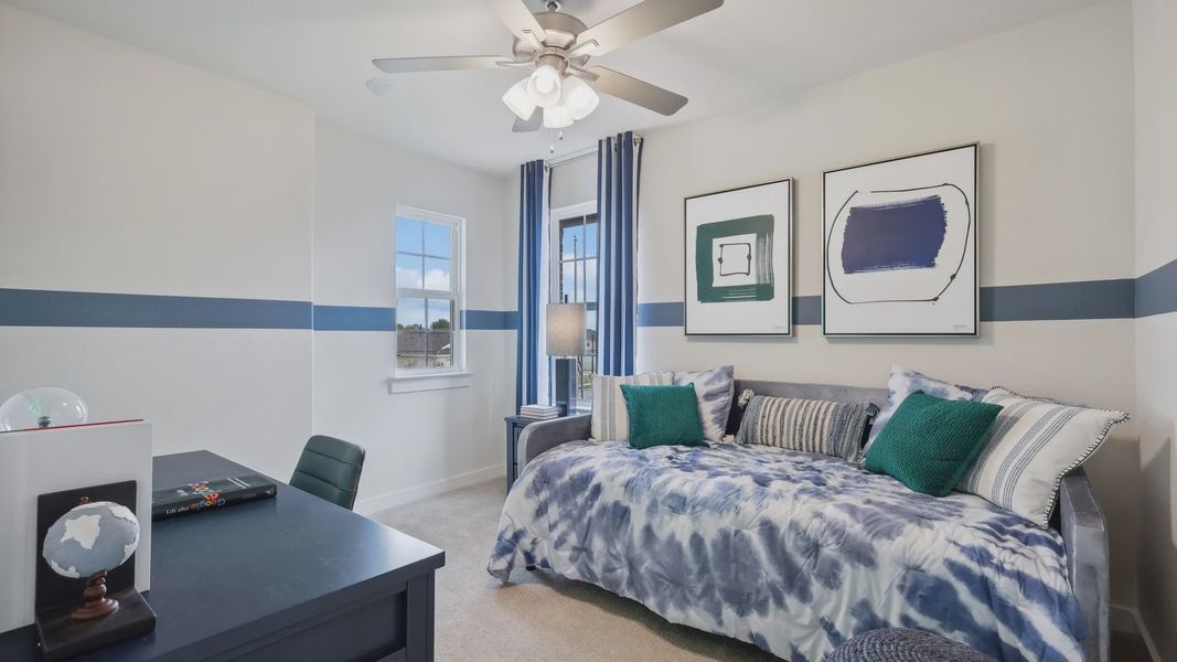 Experience the cool elegance of blue-striped decor and plush bedding, complemented by sophisticated artwork in Churchill. Experience the cool elegance of blue-striped decor and plush bedding, complemented by sophisticated artwork in Churchill.