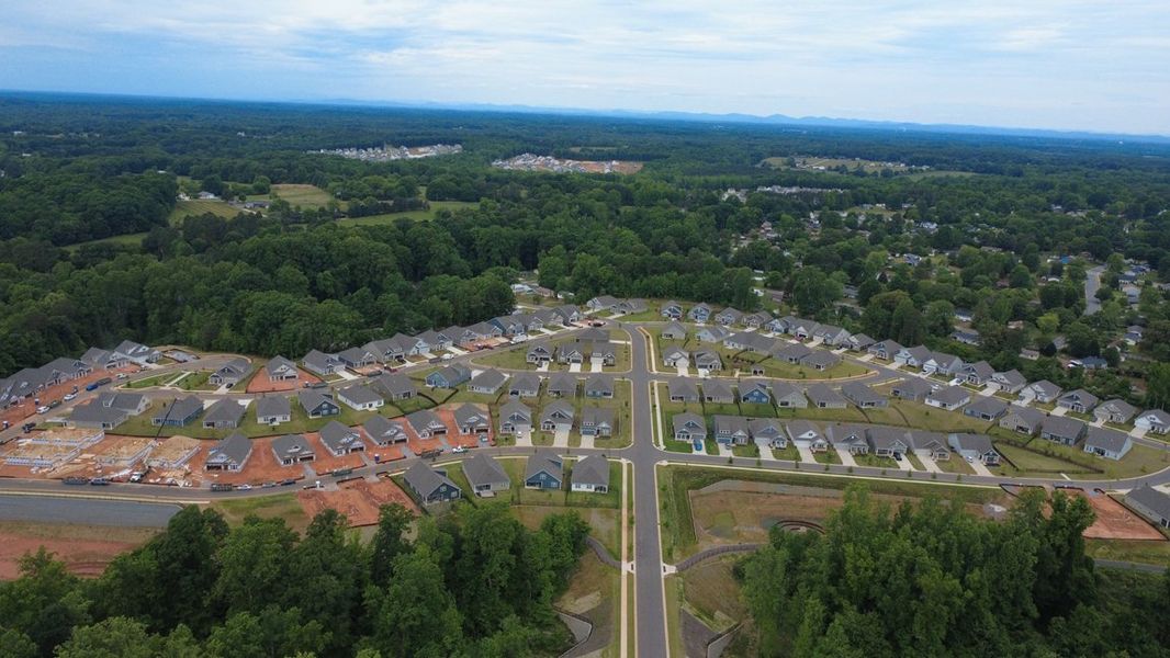 Aerial view of the The Townes at Lake Norman community in Mooresville, NC, showing layout and nearby surroundings (Image 1). Aerial view of the The Townes at Lake Norman community in Mooresville, NC, showing layout and nearby surroundings (Image 1).