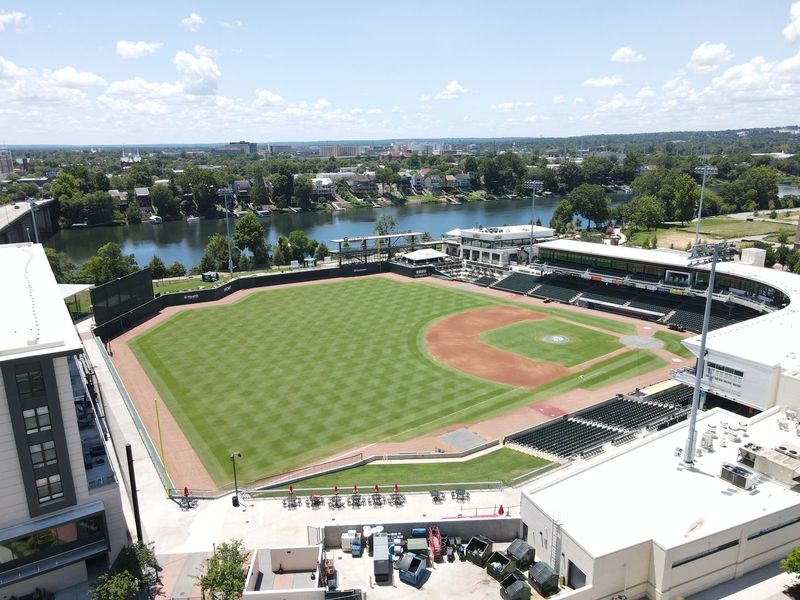 Aerial Green Jackets Stadium and River Aerial Green Jackets Stadium and River