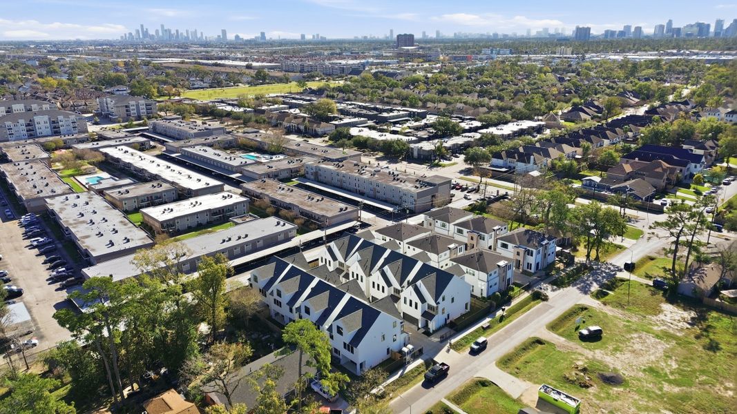 Aerial view of the Caywood Place community in Houston, TX, showing layout and nearby surroundings (Image 10). Aerial view of the Caywood Place community in Houston, TX, showing layout and nearby surroundings (Image 10).
