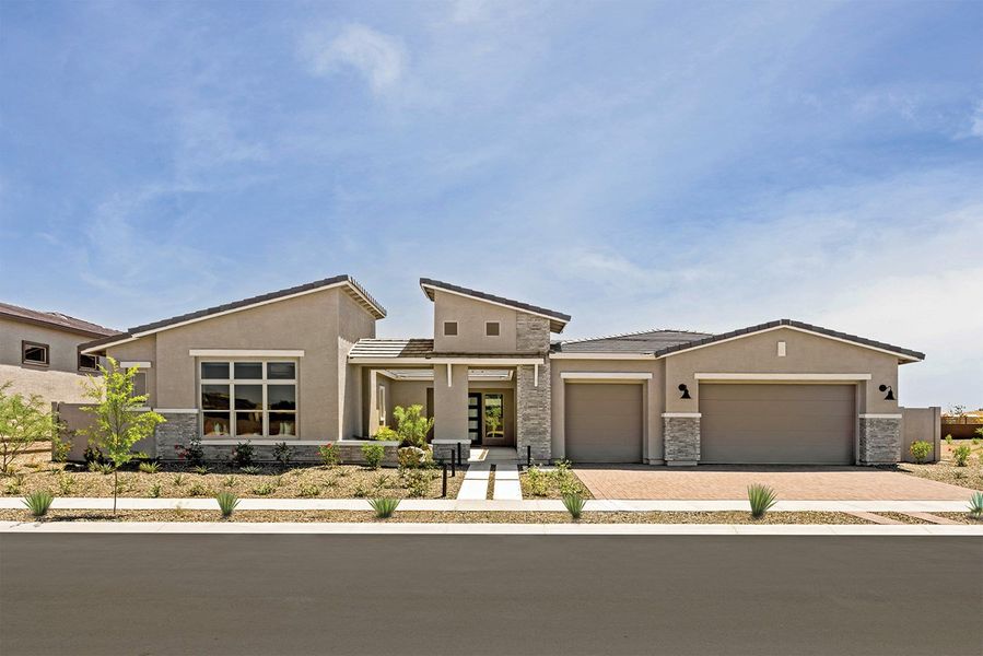 Front exterior of a home in the Suelo at Legado West community, located in Queen Creek, AZ (Image 1).