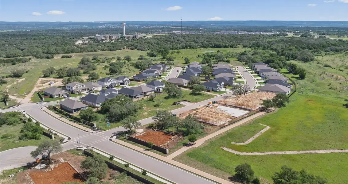 Aerial view of the Gregg Ranch community in Marble Falls, TX, showing layout and nearby surroundings (Image 13).