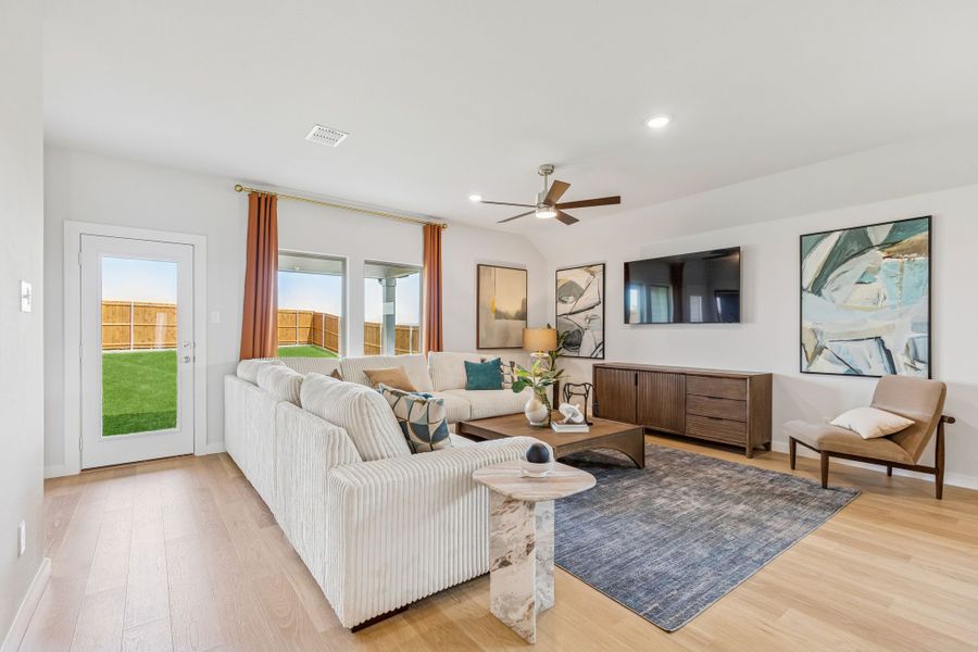 Living Room in a Terra Vella Hayden Model Home in Fort Worth TX by Trophy Signature Homes