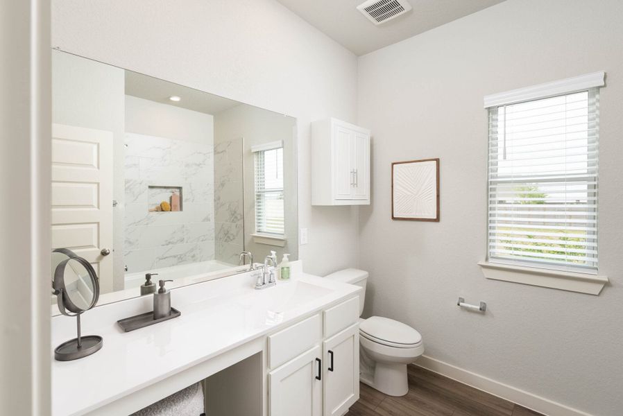 Furnished interior in a model home at Weltner Farms 50’s in New Braunfels (Image 28). Furnished interior in a model home at Weltner Farms 50’s in New Braunfels (Image 28).