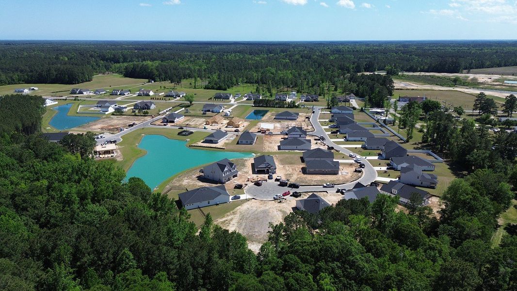 Aerial view of the Coastal Farms community in Conway, SC, showing layout and nearby surroundings (Image 11). Aerial view of the Coastal Farms community in Conway, SC, showing layout and nearby surroundings (Image 11).