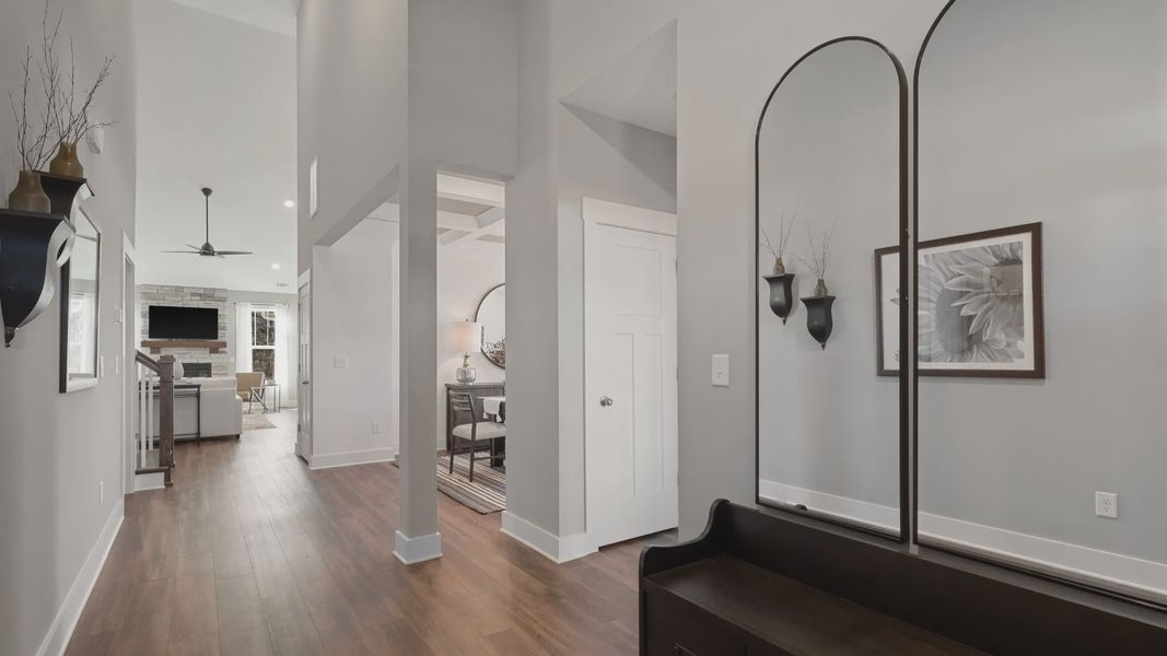 Stunning two-story vaulted ceiling entryway and hallway at Walnut Ridge by DRB Homes in Inman, SC